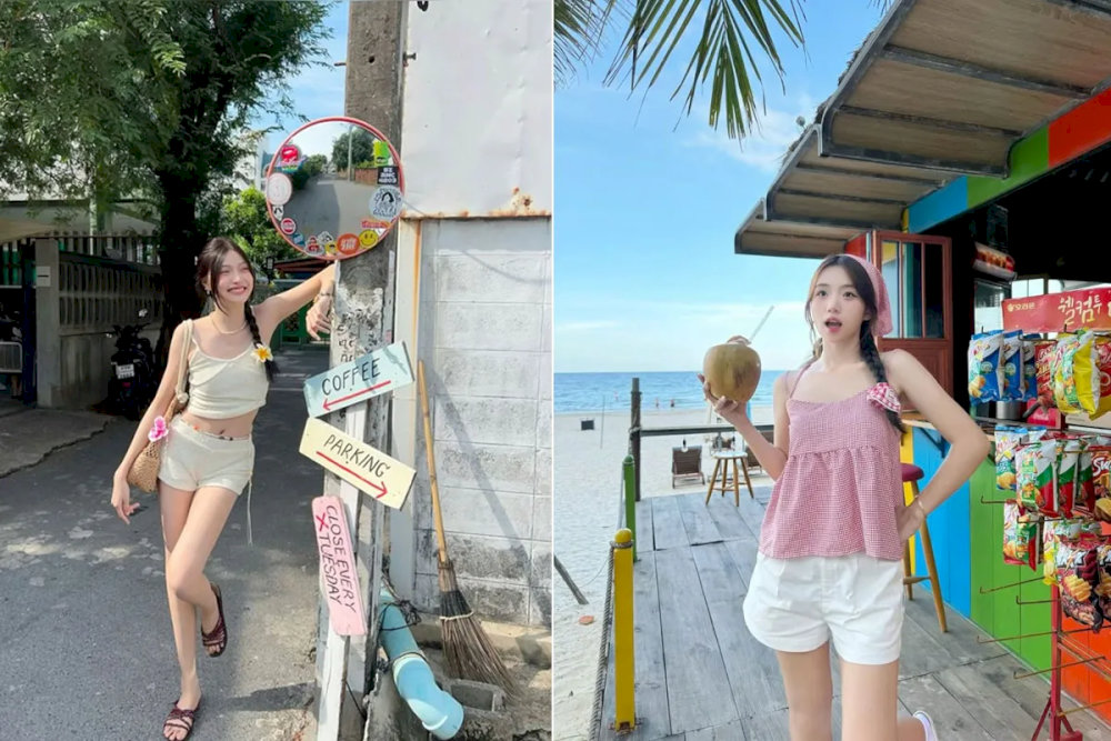 Áo hai dây + quần short là items không thể thiếu trong chuyến đi biển vào mùa hè